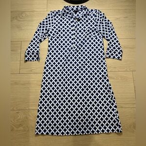 Talbots Blue and White Geometric Shirt Dress women’s size small preppy
